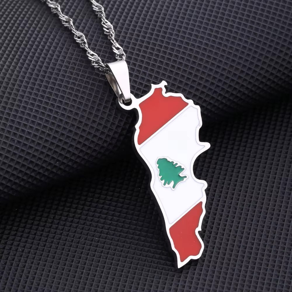 Lebanon Map Flag Pendant Necklace - Kites 4 Palestine