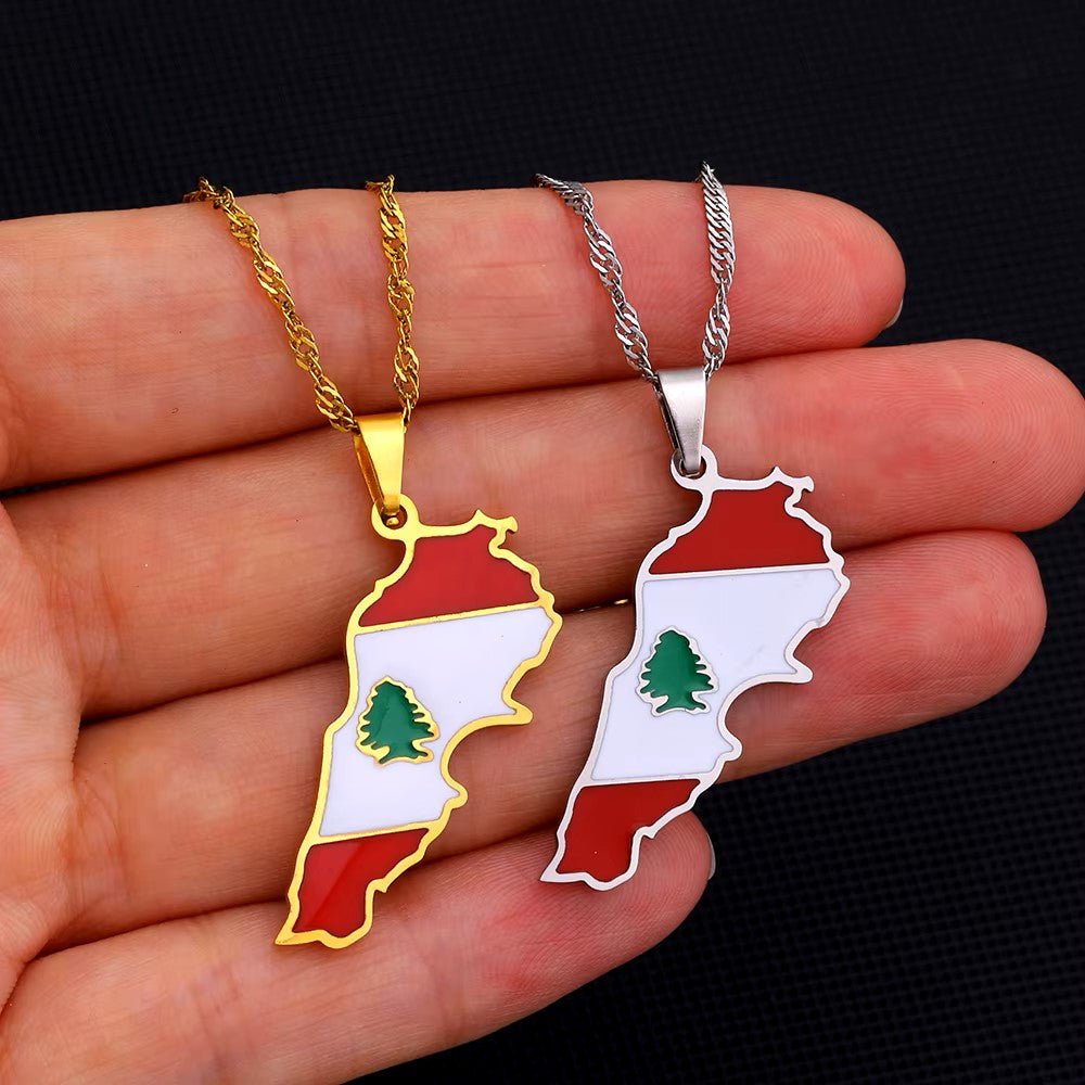 Lebanon Map Flag Pendant Necklace - Kites 4 Palestine