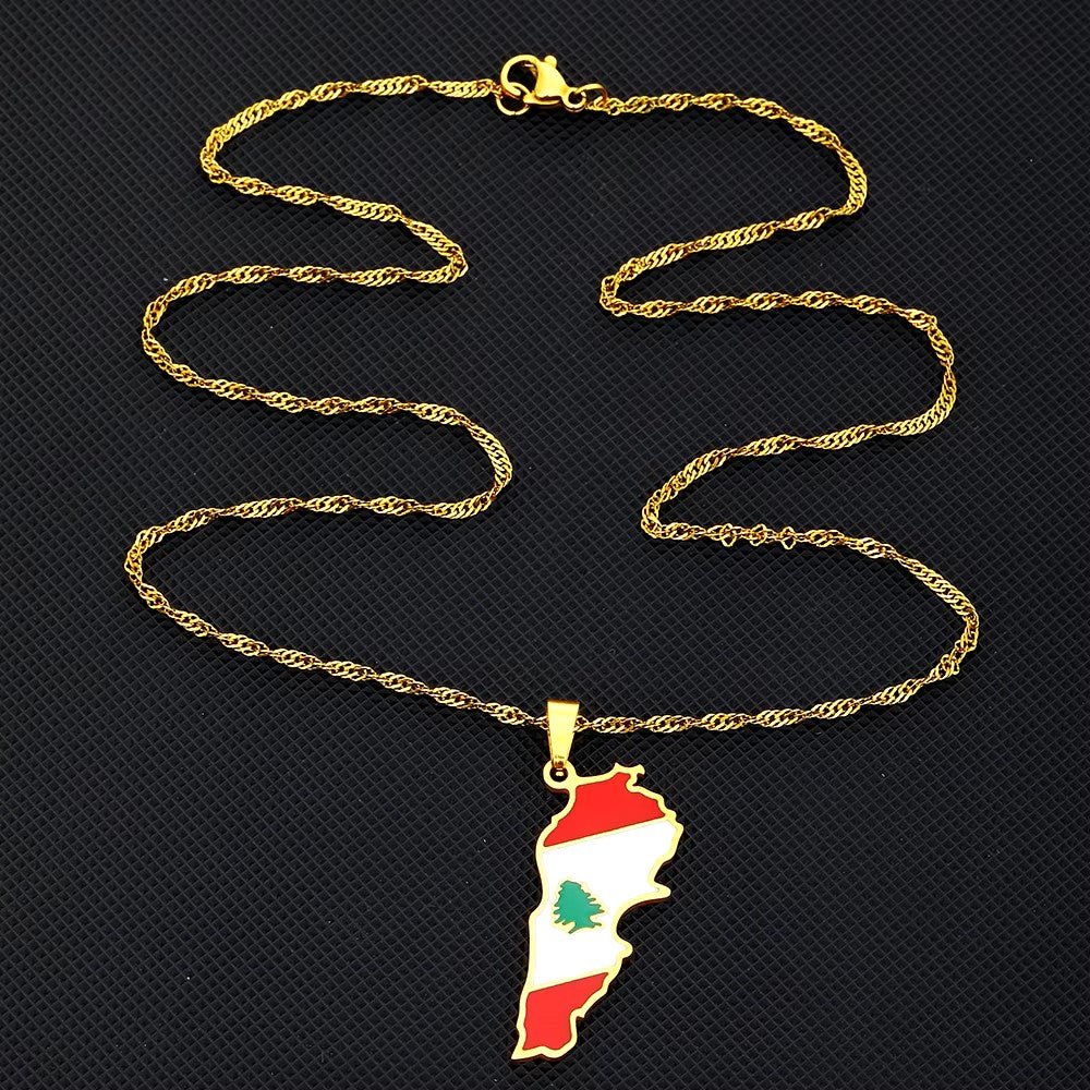 Lebanon Map Flag Pendant Necklace - Kites 4 Palestine