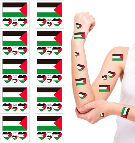 Palestine Flag Temporary Tattoo Stickers (10 Sheets) - Kites 4 Palestine